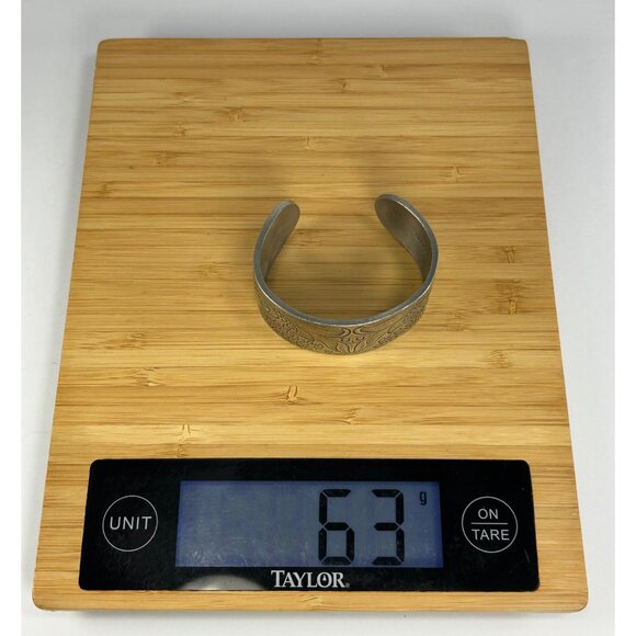 VTG Salisbury Pewter Cuff Bracelet Birth Flower May Lily of the Valley Engraving - Picture 3 of 11